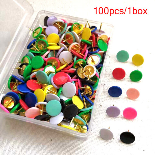 (Color Mixing) 13-Color Plastic Push Pins, 100Pcs, Flat Head