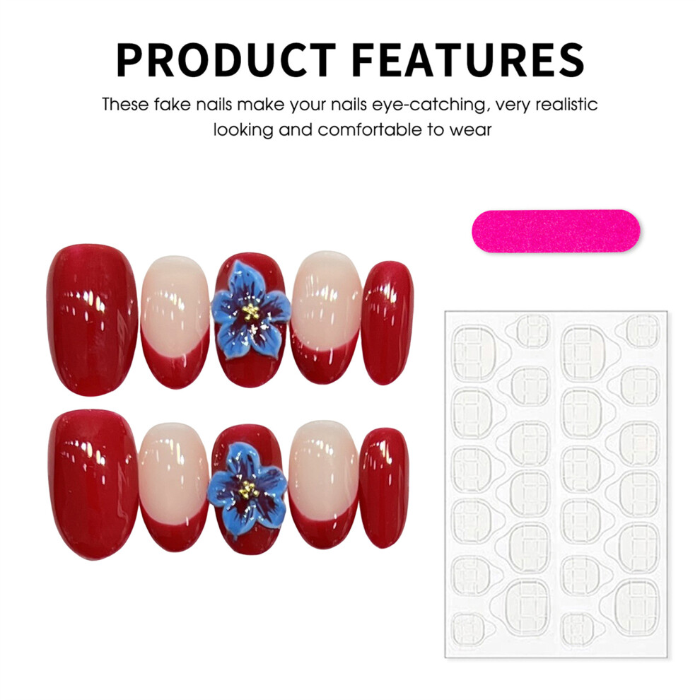 Dachuang Beauty Red (M) 10Pcs Short Fake Nails - Nude & French Tip
