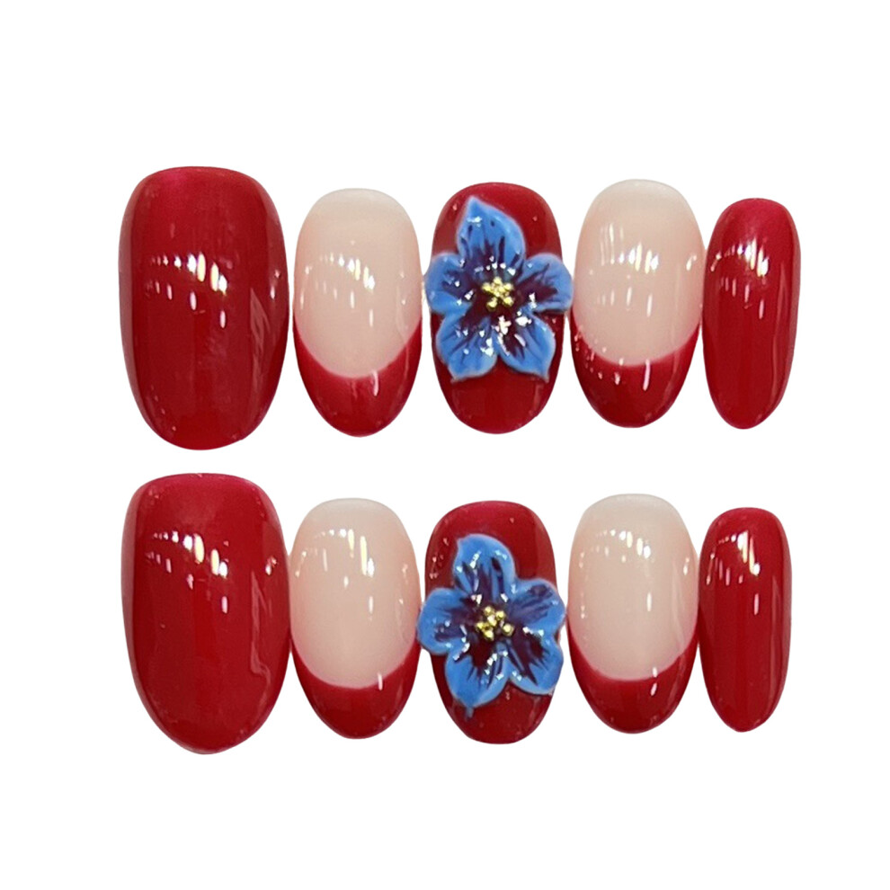 Dachuang Beauty Red (Xs) 10Pcs Short Fake Nails - Nude & French Tip