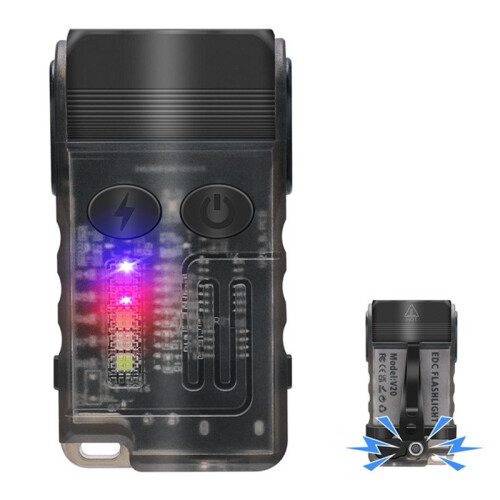 V20 Keychain EDC LED Flashlight Rechargeable Magnetic Buzzer Work Light Type-C Lamp for Camping & Outdoor 1