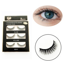 (17) 3D Fluffy False Lashes, 3 Pairs, 8-15mm, Wispy Curling