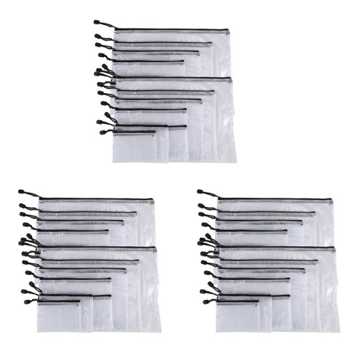54Pcs Mesh Zipper Pouch Document Bag, 8 Assorted Size, Waterproof Plastic Zip File Folders, Multipurpose for Office,Home