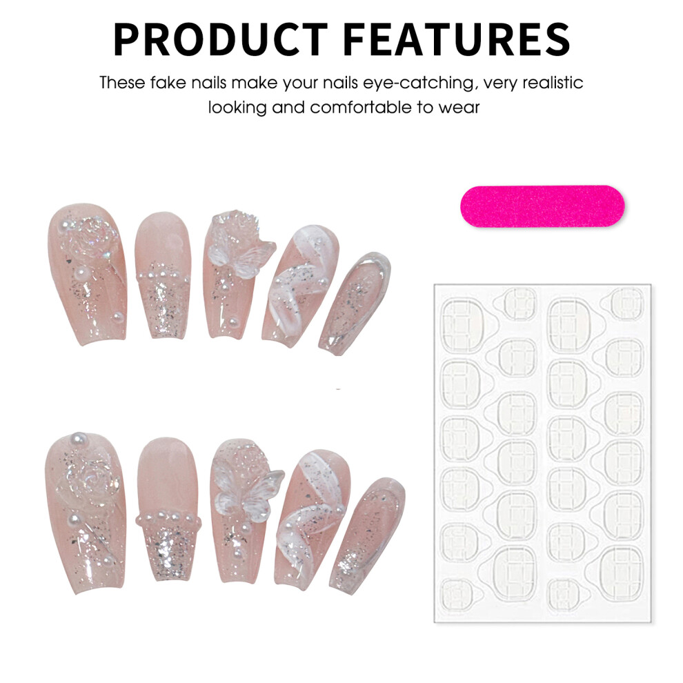 Hue-Grain (Xs) 10Pcs French Press-On Nails, Glossy & Comfortable
