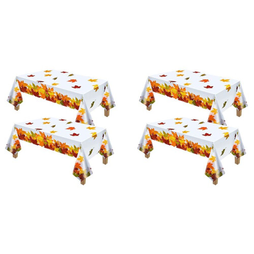 4X Thanksgiving Autumn Leaf Tablecloth Autumn Maple Leaf Tablecloth Waterproof Rectangular Plastic Tablecloth