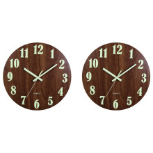 2X Leuchtende Wanduhr, 12 Zoll Holz Stille, Nicht Tickende Küchen Wanduhr für Wohnzimmer Im Innen und Außenbereich