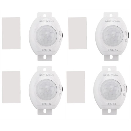 4X PIR Infrared Motion Sensor Detector DC5-24V Auto /Off Timer  LED Light Body PIR Motion Sensor Lamp(White)