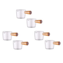 6PCS Transparent Glass Creamer with Wooden Handle, Coffee Milk Creamer Pitcher. 50Ml