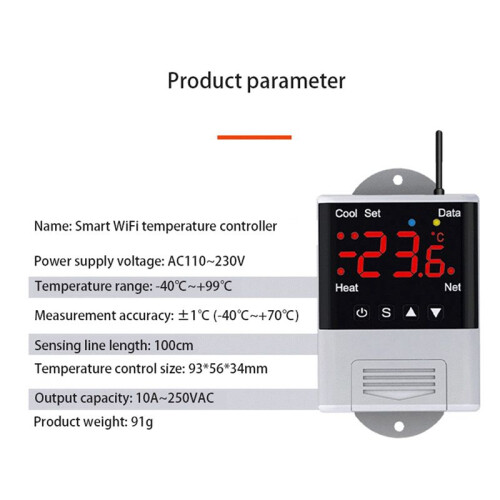 3X Wireless Wifi Temperature Controller Thermostat AC110-220V DTC1201 NTC Sensor Digital Display APP Control for Home 2
