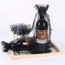 60Pcs Black Organza Wine Bottle Bags, Sheer Mesh Bottle Gift Pouches Wine Covers Dresses with Drawstring for Halloween
