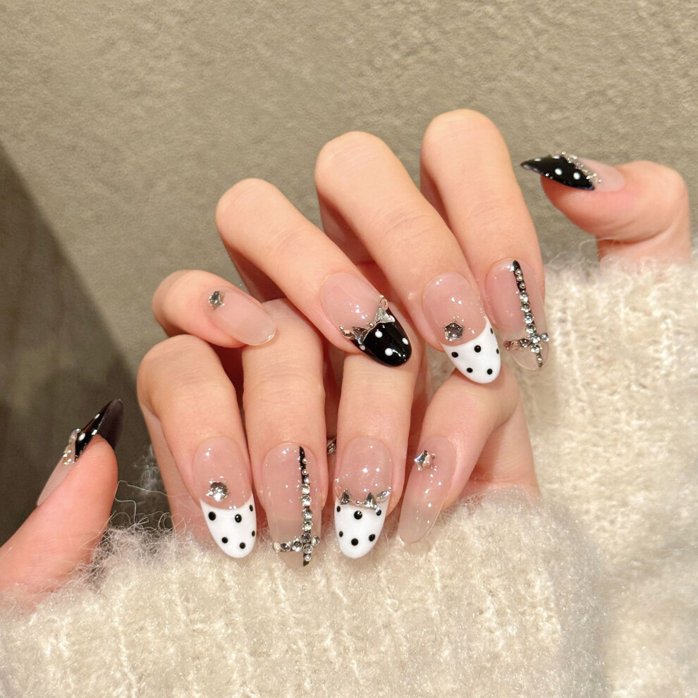 Dachuang Beauty (Xs) 10Pcs Rhinestone Polka Dot Press On Nails