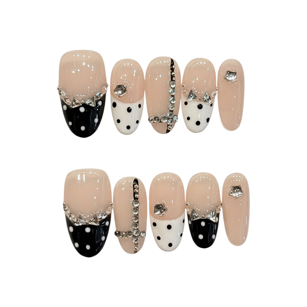 Dachuang Beauty (S) 10Pcs Rhinestone Polka Dot Press On Nails