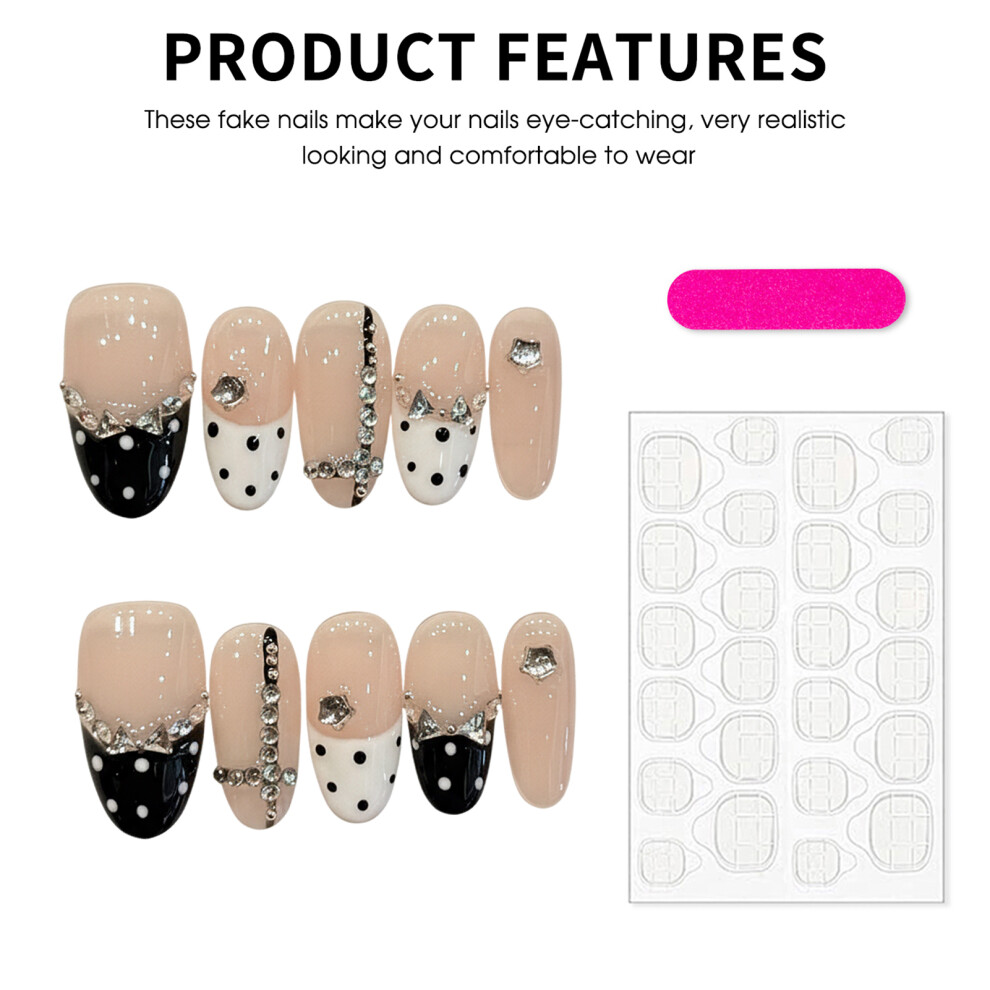 Dachuang Beauty (M) 10Pcs Rhinestone Polka Dot Press On Nails