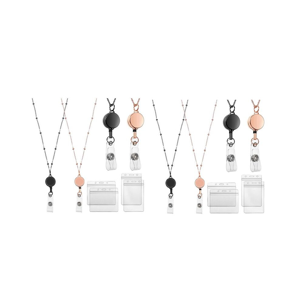 4 Pcs Retractable Badge Reel Lanyard With Id Holder Necklace Lanyard Badge Clip Chain Waterproof Holder - B 6032343254370