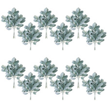 48Pcs Artificial Flocked Lambs Ear Leaves Stems Faux Lamb's Ear Branches Picks Greenery Sprays for Vase Bouquet Wreath