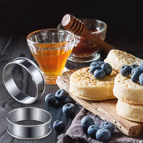 24 Pack 4 Polegadas Double Rolled English Muffin Rings, Aço Inoxidável Crumpet Rings, Tart Rings, Round 1
