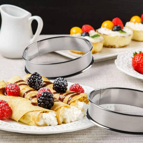 24 Pack 4 Polegadas Double Rolled English Muffin Rings, Aço Inoxidável Crumpet Rings, Tart Rings, Round
