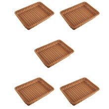 5X Plastic Rattan Basket, Bread Basket Bread Shop Supermarket Display Basket Woven Tabletop Food Fruit Basket ,Brown
