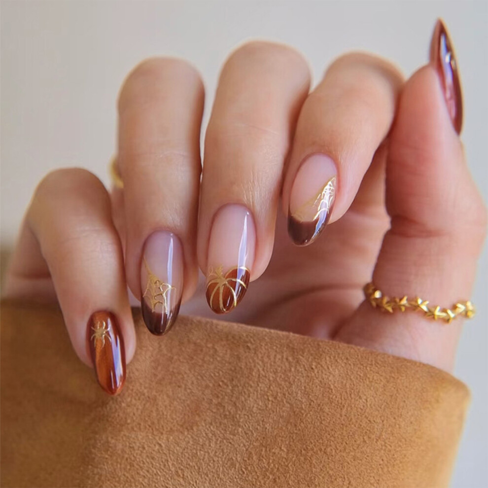 Dachuang Beauty Gold 24Pcs Gothic Fake Nails, Burgundy & Halloween Party