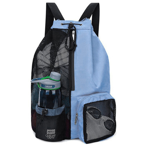 (Sky Blue) Swim Mesh Beach Bag with Wet Pocket