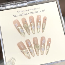 (S) 10PCS Pink Flash Cat Eye False Nails, Durable & Comfort