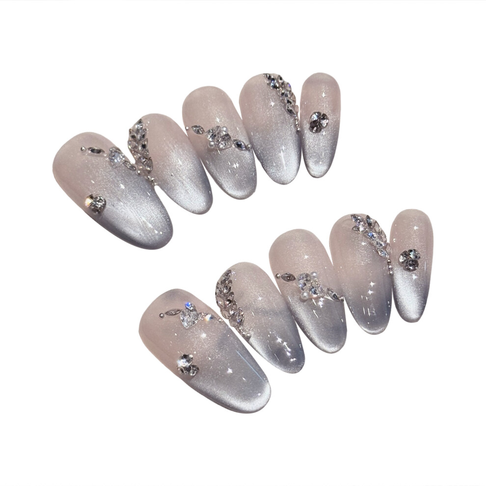 Hue-Grain (Xs) French Cat Eye Press-On Nails For Girls