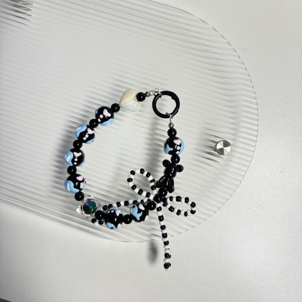 (Black) Beaded Phone Lanyard With Bowknot - 50 Char Black 6265976190535