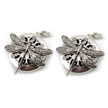 2Pc Antique Silver Dragonfly Aromatherapy Diffuser Pendant Necklace