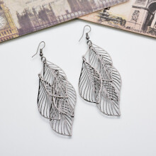 (Black) Fashion Hollow Leaf Earrings, Gold/Silver Dangling