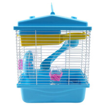 2X Cage pour Animaux de Compagnie Hamster Chalet avec Lucarne Transparente Double Couche Maison pour Hamster Doré Hamster Bleu pour Animaux de