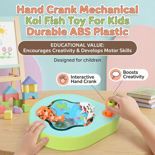 (Green) Hand Crank Fish Toy for Kids - ABS Plastic 1