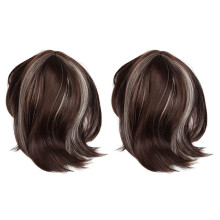 2X Women Cosplay Wig Medium Haired Girls Medium Long Hair with Mixed Gold Fringe + Brown