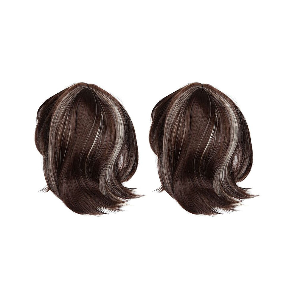 Unisex Brown,Gold 2X Women Cosplay Wig Medium Haired Girls Medium Long Hair With Mixed Gold Fringe + Brown