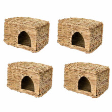 4X Natural Grass Toy, Hand Woven Rabbit Guinea Pig Chinchilla Ferret Folding Straw Grass House