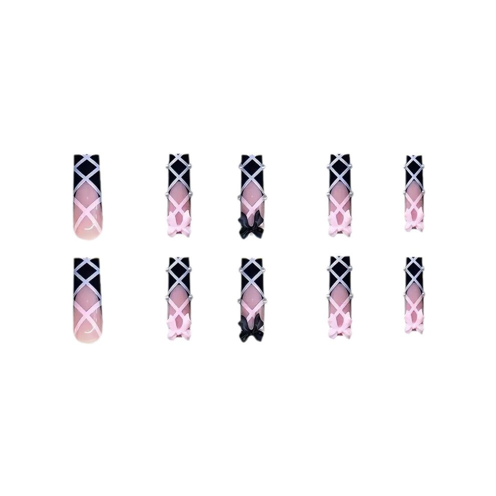 Roc-Electron Pink False Nails With Black Tips, Unbreakable