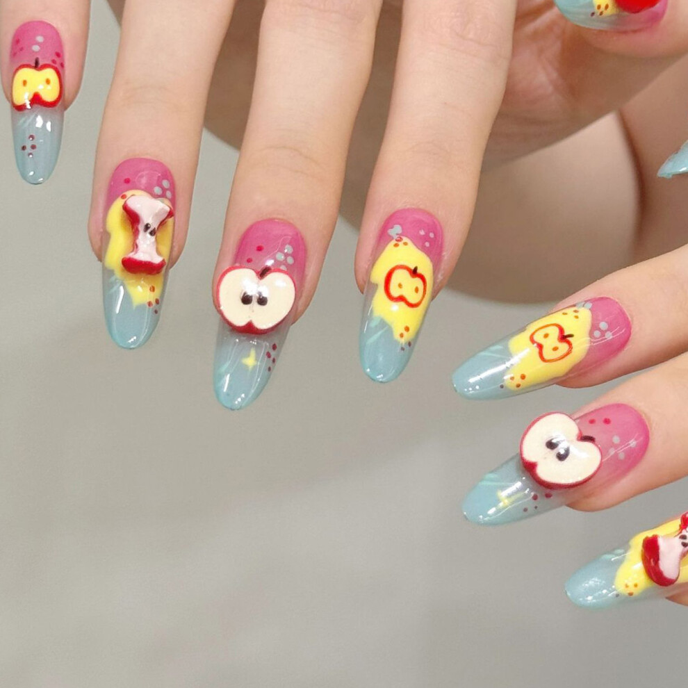 Bright-Home (Xs) 10Pcs Pink&Blue Long Press On Nails With Not Easy Break Or Split Design For Shopping Traveling Dating