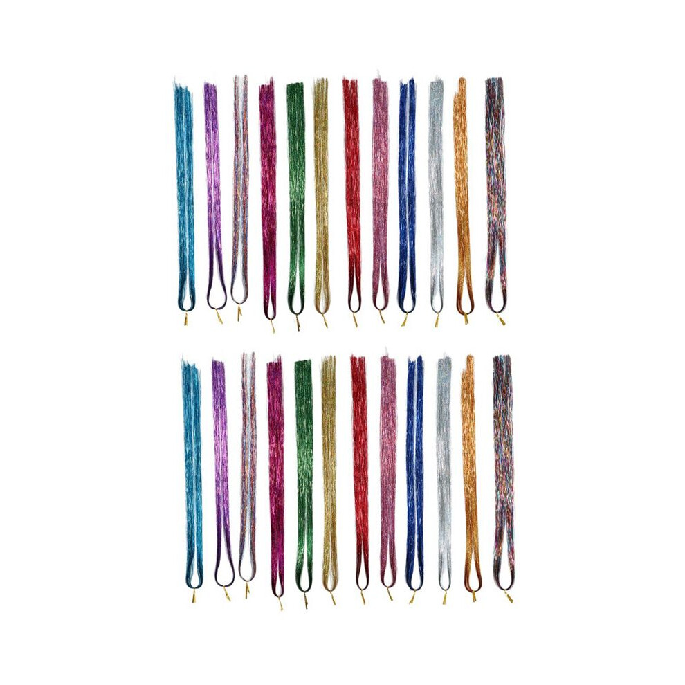 Unisex Light/Red/Green 2X Hair Tinsel Strands With Tools 12 Colors Hair Tinsel Strands Kit, Hair Extensions Glitter Shiny Silk Tinsel