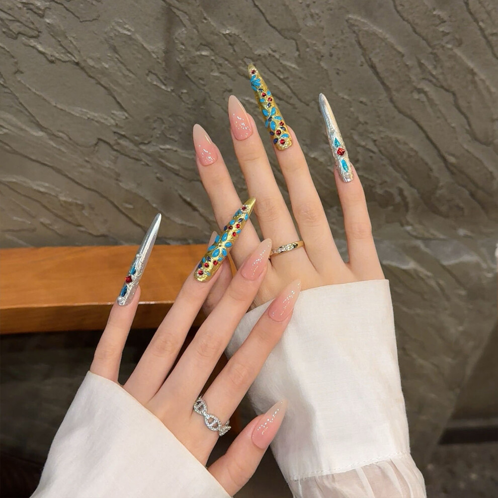 Dachuang Beauty Turquoise (S) Luxury Press On Nails - & Nude