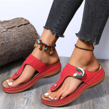 (Red, 36) Women Rhinestone Flip Flops Summer Sandals