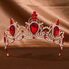 (red) Glitter Rhinestone Princess Crown for Weddings & Cosplay