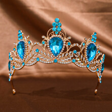(Lake Blue) Glitter Rhinestone Princess Crown for Weddings & Cosplay