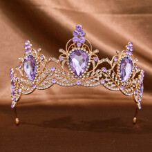 (Light Purple) Glitter Rhinestone Princess Crown for Weddings & Cosplay