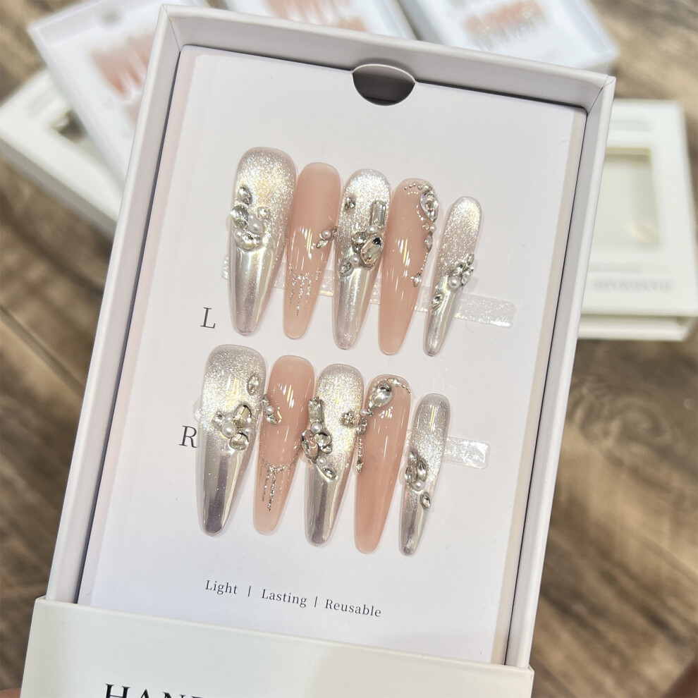 Dachuang Beauty (M) 10Pcs Nude Press On Nails With Zircon Stones
