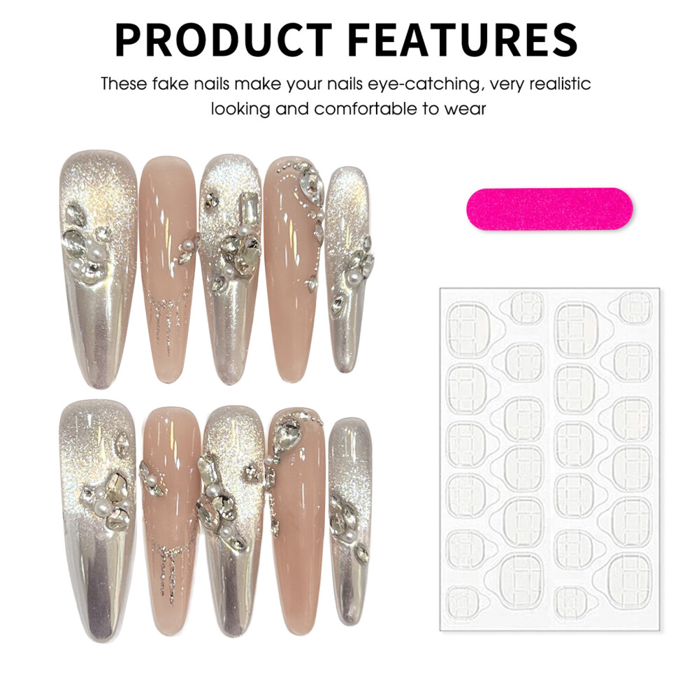 Dachuang Beauty (Xs) 10Pcs Nude Press On Nails With Zircon Stones