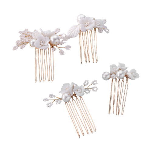 (Gold) Peigne Mariée Perle Fleur Céramique