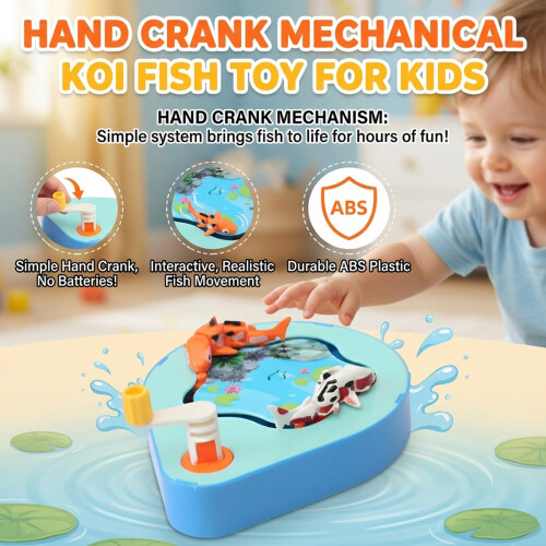(Blue) Hand Crank Fish Toy for Kids - ABS Plastic