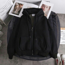 (Black (thin Velvet), M) Sweat à Capuche Homme Zip, Japonais
