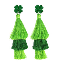 (3) St. Patrick\'s Green Tassel Earrings, 4-Leaf Clover Design