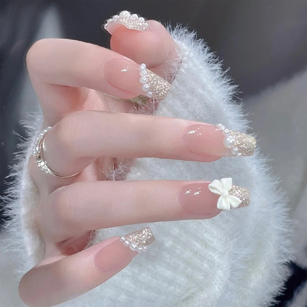 Dachuang Beauty (Standard) Sparkly Square False Nails With Bow & Glue Kit