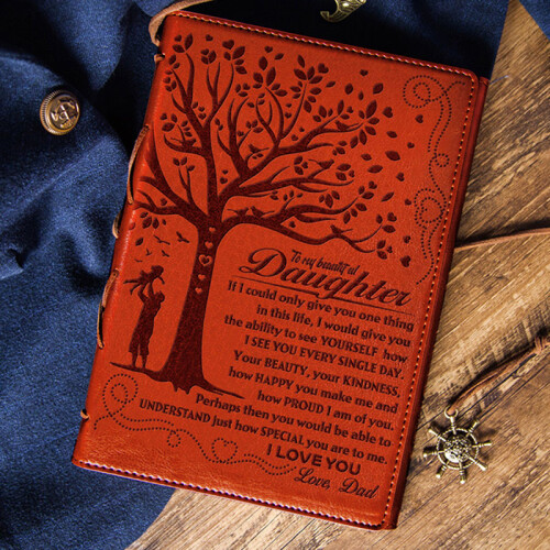 (S) Engraved Leather Journal for Daughter, Gift from Mom/Dad