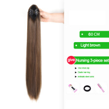 (Light brown 60cm-clip) Straight Clip Ponytail Wig for Girls
